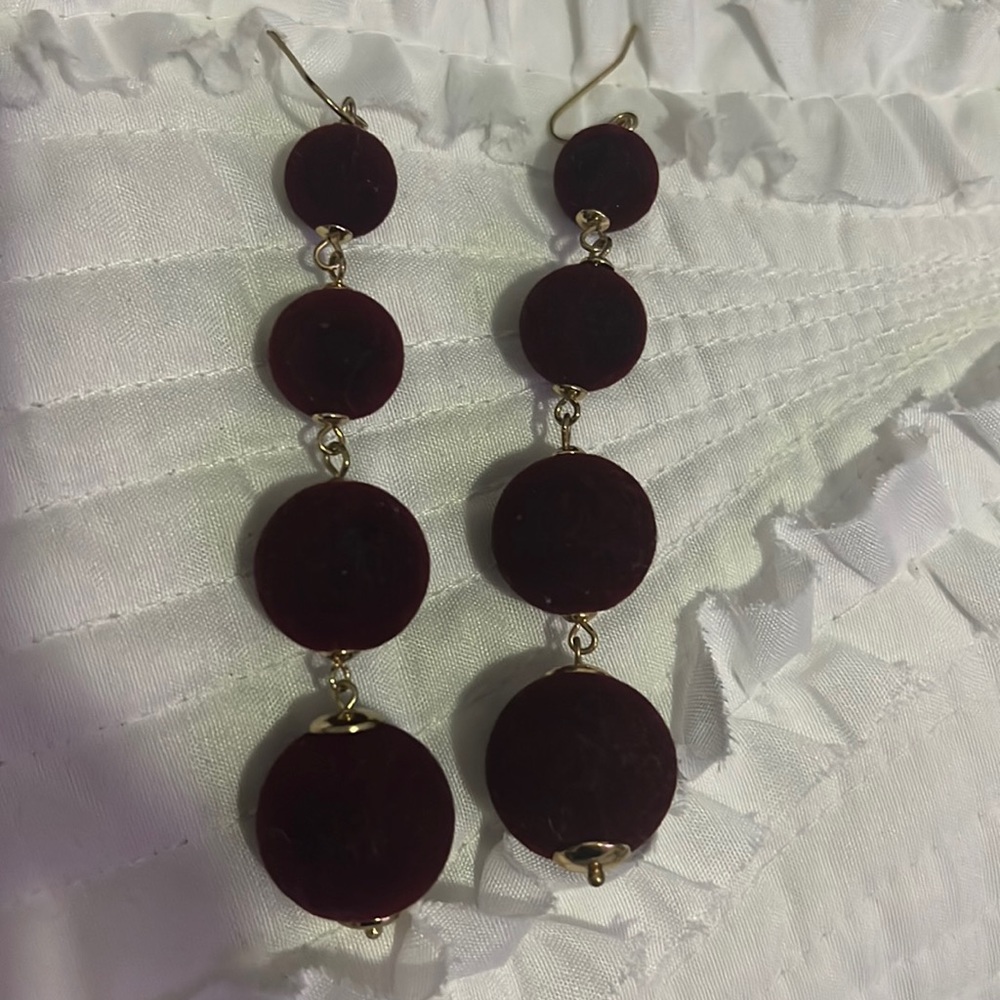 Burgundy suede ball earrings